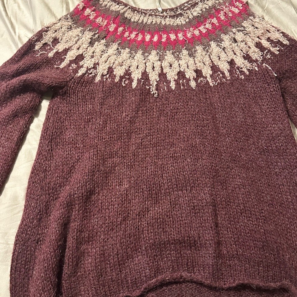 Free People Maroon and Pink Knit Sweater
